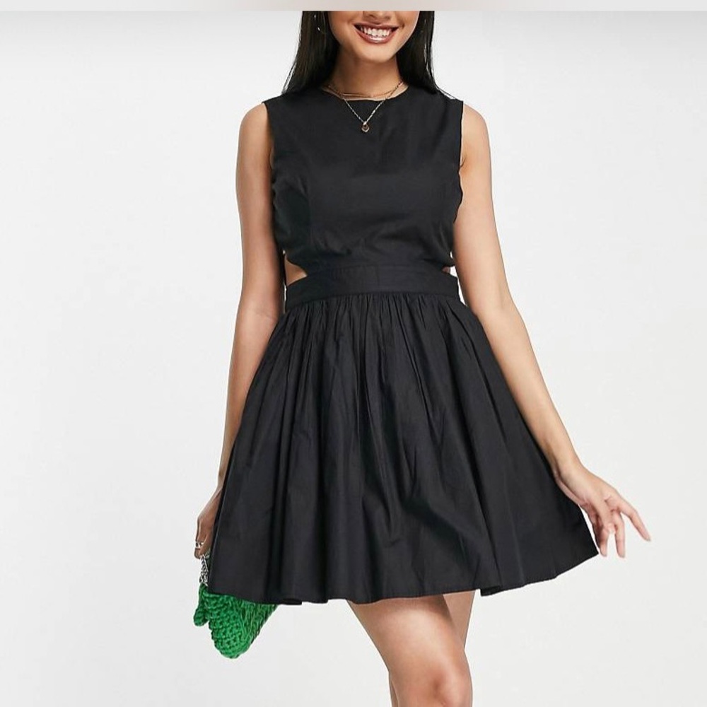 French Connection Mini Dress with Cut Out Waist in Black